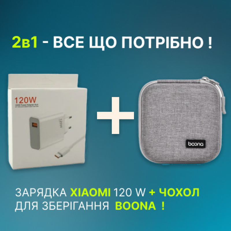 Зарядний пристрій Xiaomi 120W PD швидке заряджання + кабель type-С + Чохол Boona