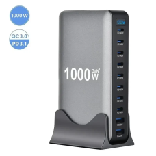 Зарядний пристрій YMX 1000W, GaN, PD3.1 140W, QC3.0 20 W для телефонів, ноутбуків, 10 портів, настільний